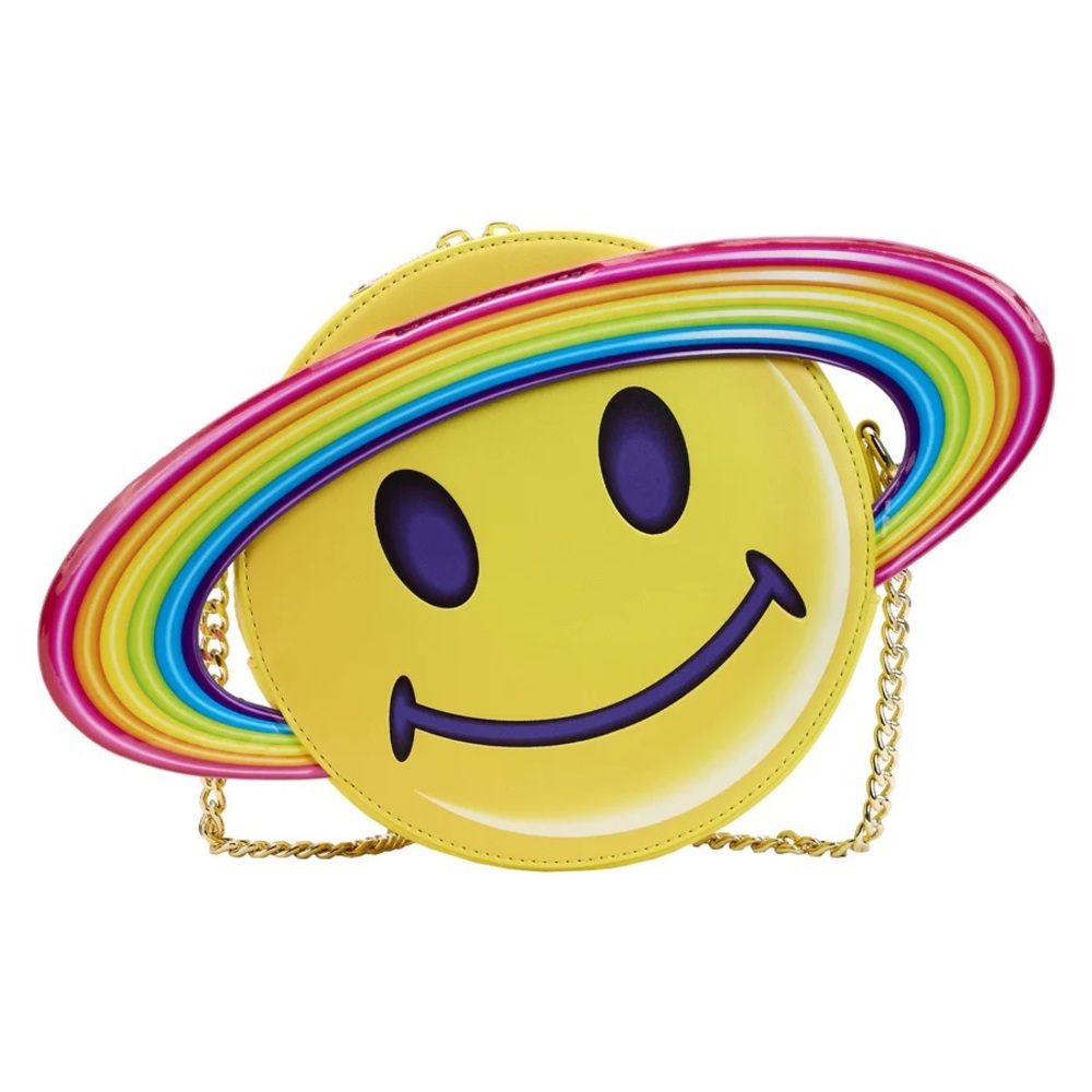 Lisa Frank Loungefly Yellow Rainbow Ring Smiley Face Saturn Crossbody Bag - Picture 11 of 12